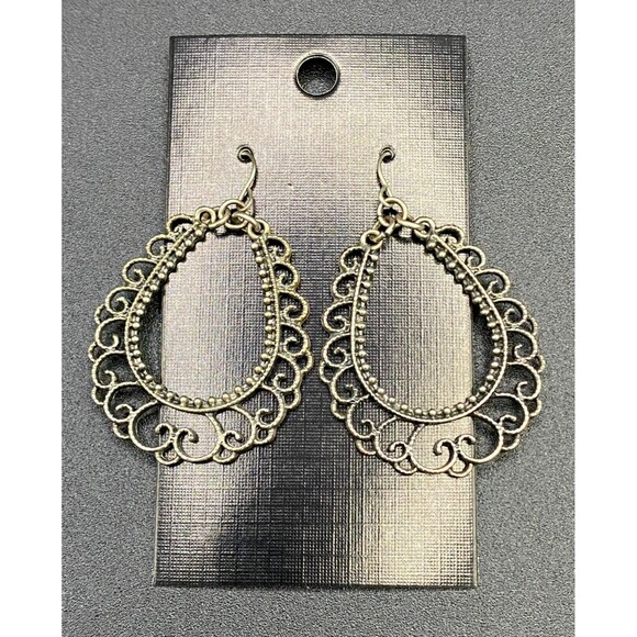 Unbranded Jewelry - Silver Plated Filigree Inspired Teardrop Hoop Earrings